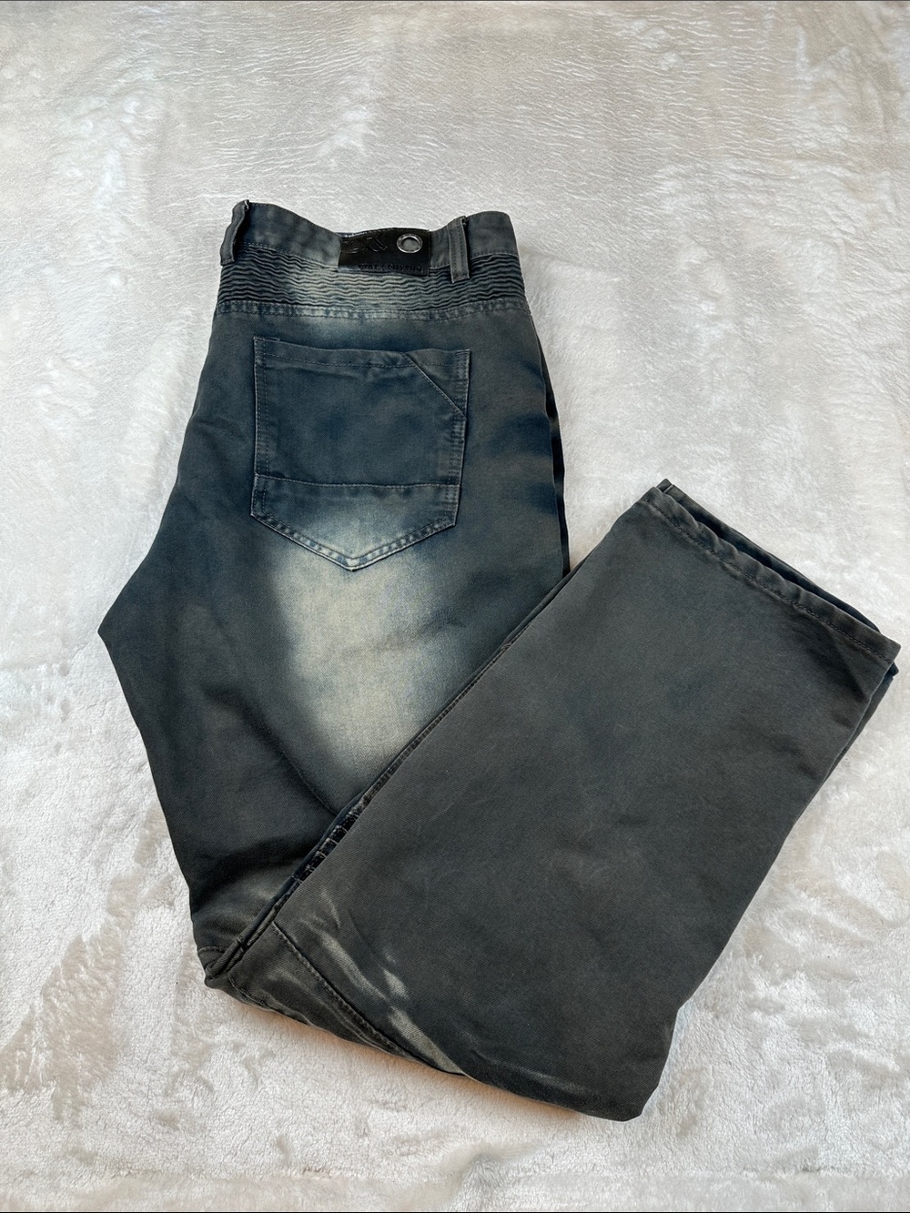 Beat & Rhythm Mens size 40 Straight Black Washed Jeans Zipper Ribbed Detail